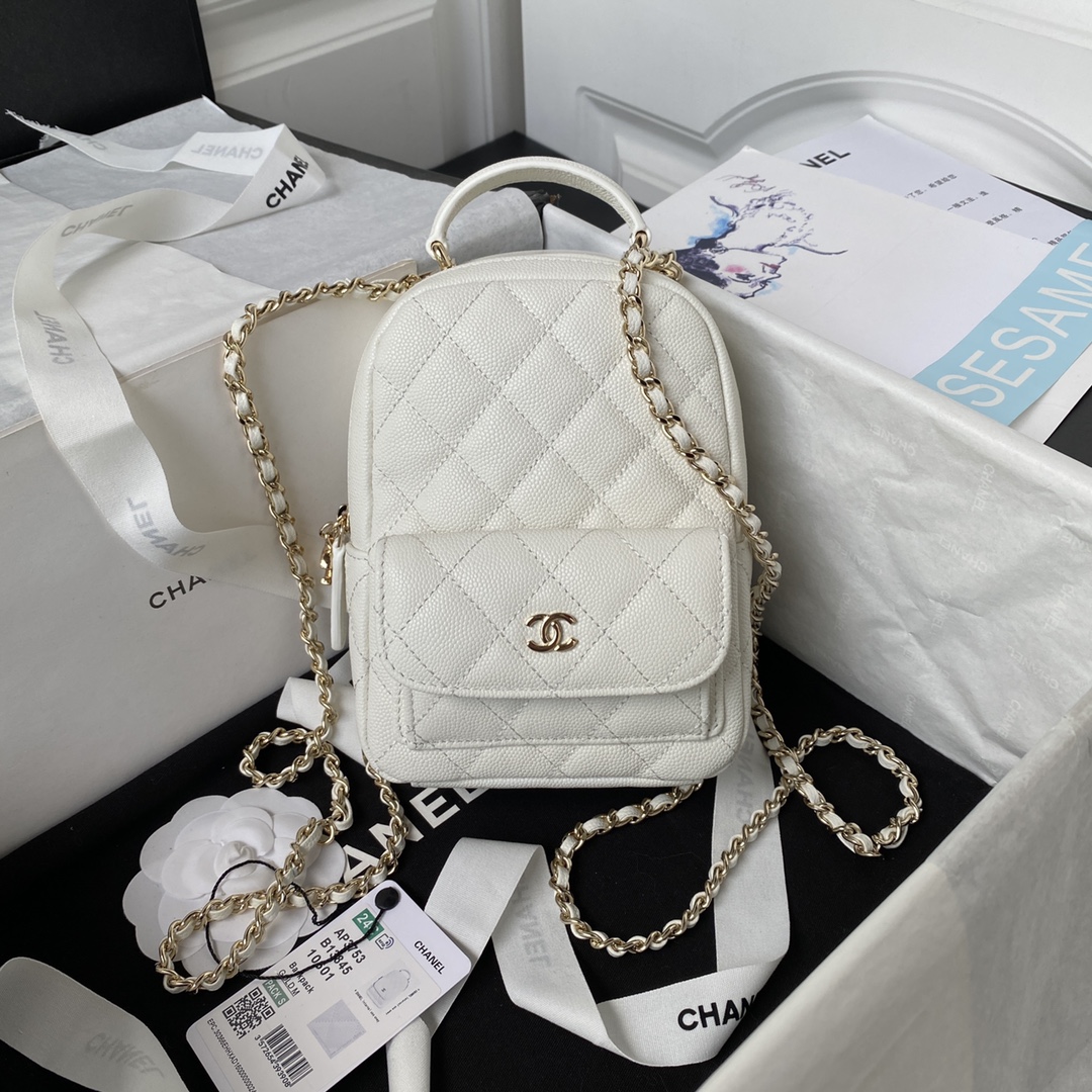 Caviar Leather Mini Backpack AP3573 White